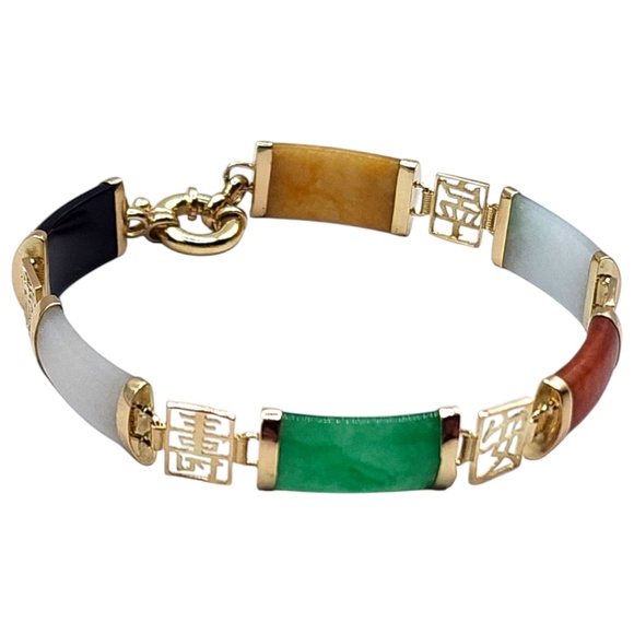14 Karat Yellow Gold Dyed Multicolored Jade Bracelet #20007 - Picture 2 of 8
